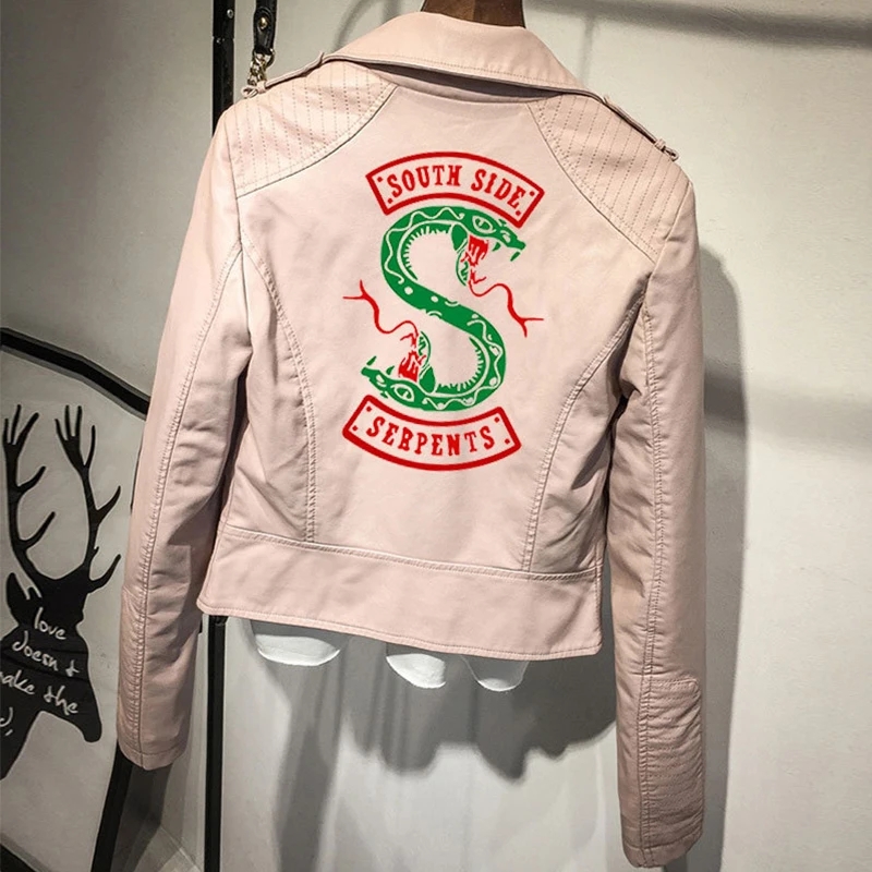 Ривердейл куртка Southside змеи яда "South Side serpents" черного цвета из PU искусственной кожи, кожаные пальто розового цвета уличная одежда вышитые наклейки