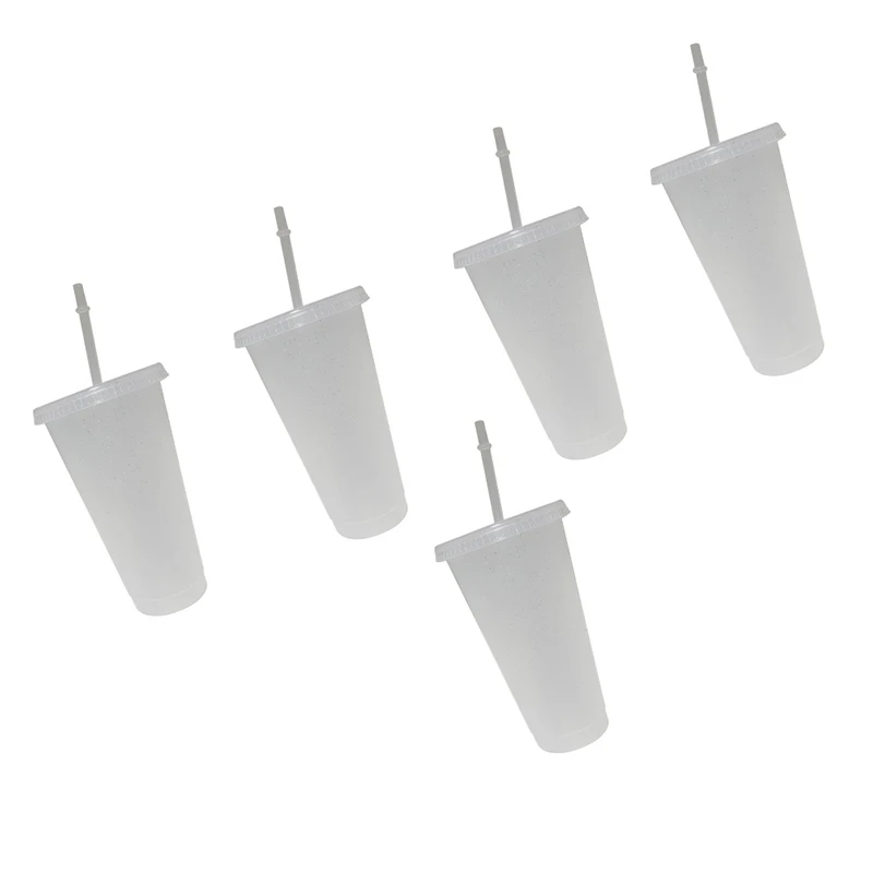 5 шт. Пластик стакан с крышкой и соломы Многоразовые соломенная чашка холодной