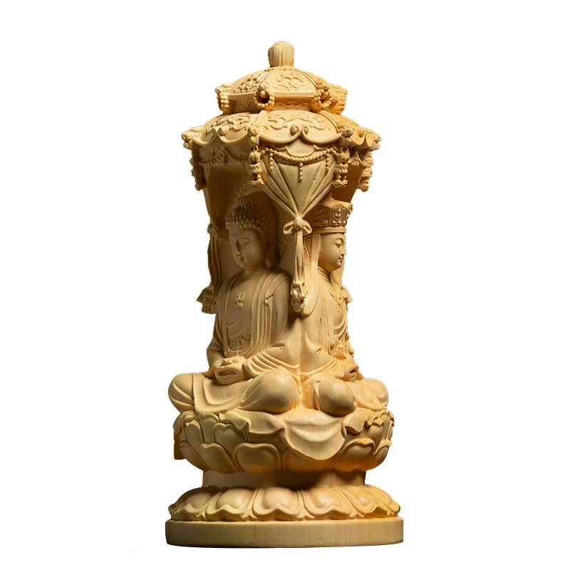 Скульптура Sakyamuni 10/15 см с тремя лицами резьба из бокса статуя Будды украшение для
