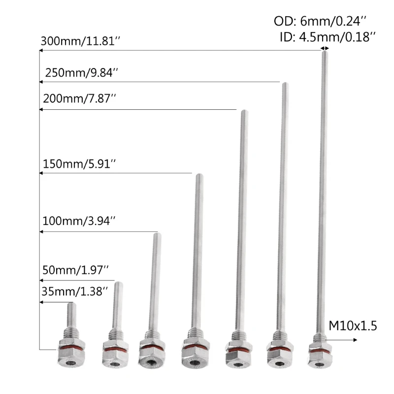 Погружной Карманный рукав Thermowell из нержавеющей стали 304 M10X1.5 для макс. 4 5 мм L35-L300