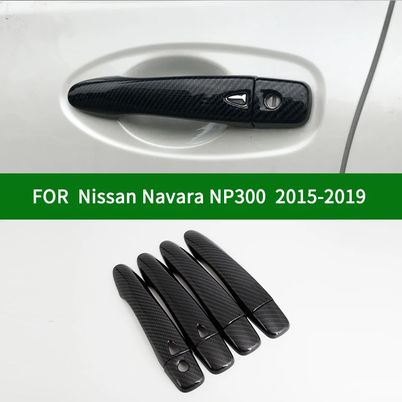 

For Nissan Navara NP300 RX D23 2015-2019 Accessory glossy black Carbon fibre pattern car side Door Handle Covers Trim 2016 2017