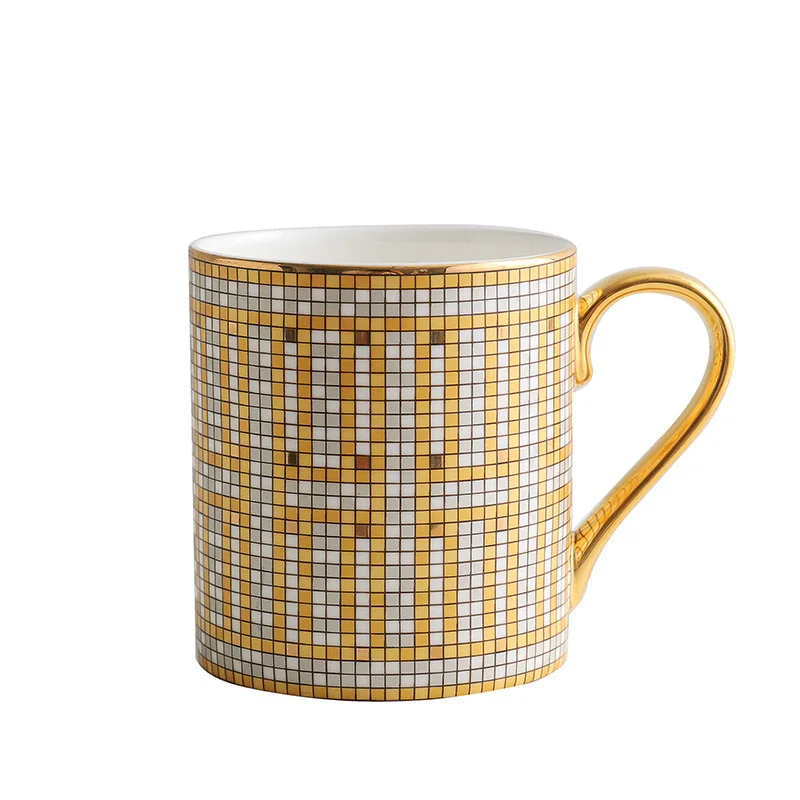 

European mosaic gold ceramic mugs high-end style light luxury coffee cup