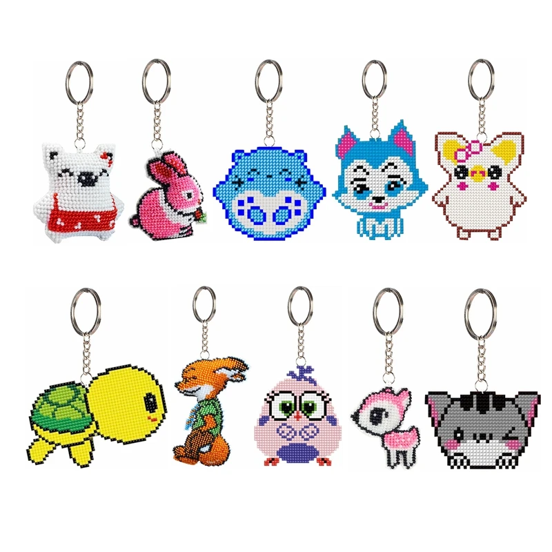 

Stamped DIY Animal Bead Cross Stitch Keychain Handmade Craft Printed Embroidery Needlework Key Ring for Gift Backpack Pendant