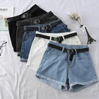 Шорты женские джинсовые с поясом, универсальные повседневные приталенные, из денима с подворотами, с завышенной талией, летние джинсы, шорты шикарные, #05