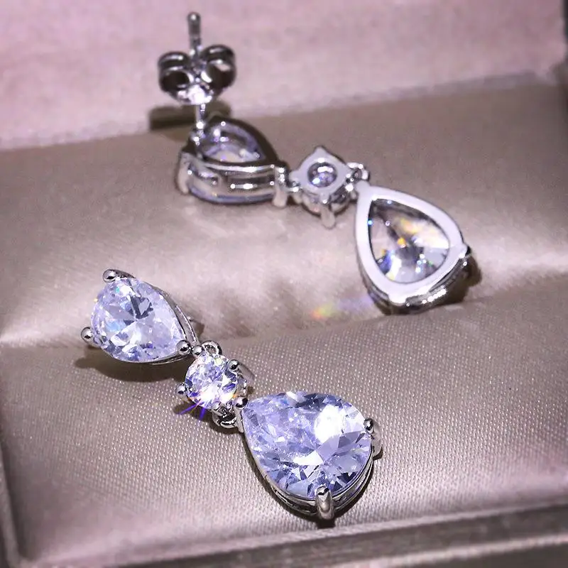 

2 Carats White Diamond Silver 925 Jewelry Earring for Women Fine S925 Sterling Silver Bizuteria Aretes De Mujer Drop Earrings