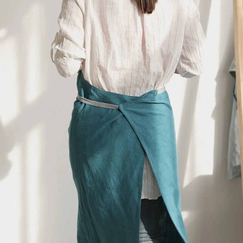 Короткий высококачественный моющийся супер большой фартук из хлопка и льна для