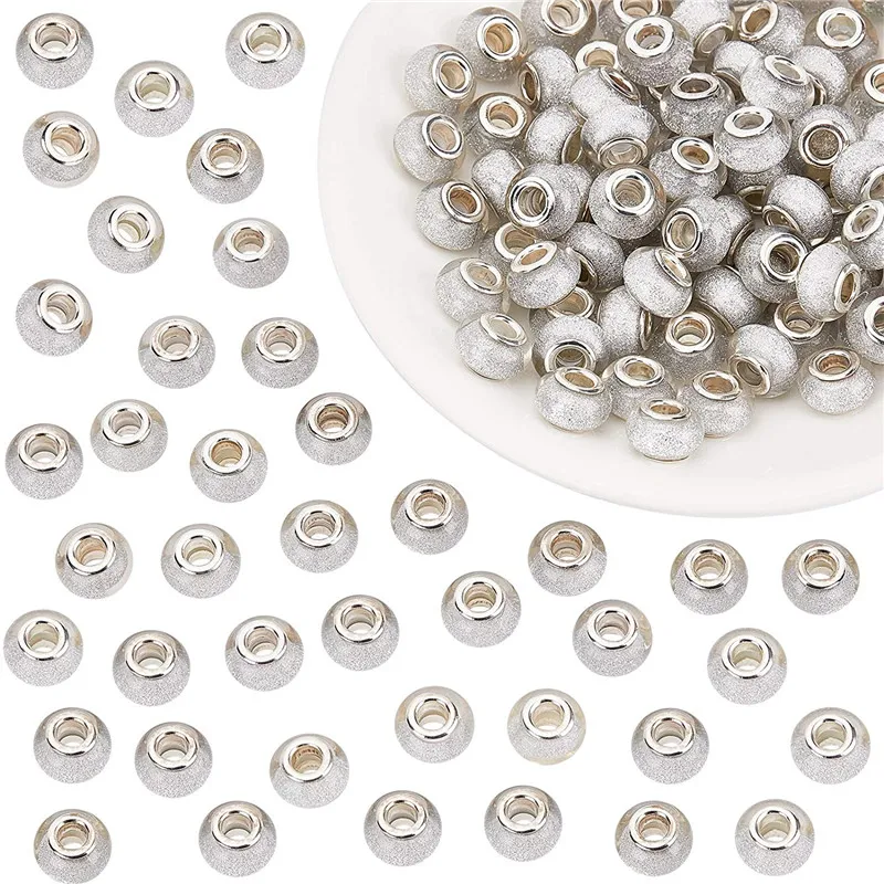 

10Pcs Glitter Powder Round Rondelle Shiny Murano Charms Big Hole Beads Fit Pandora Bracelet Chain Spacer Necklace Jewelry Making