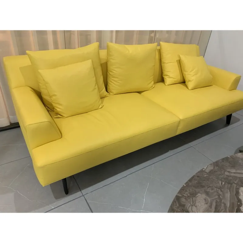 Italian minimalist leather sofa creative yellow living room luxurious down comfortable | Living Room Sofas
