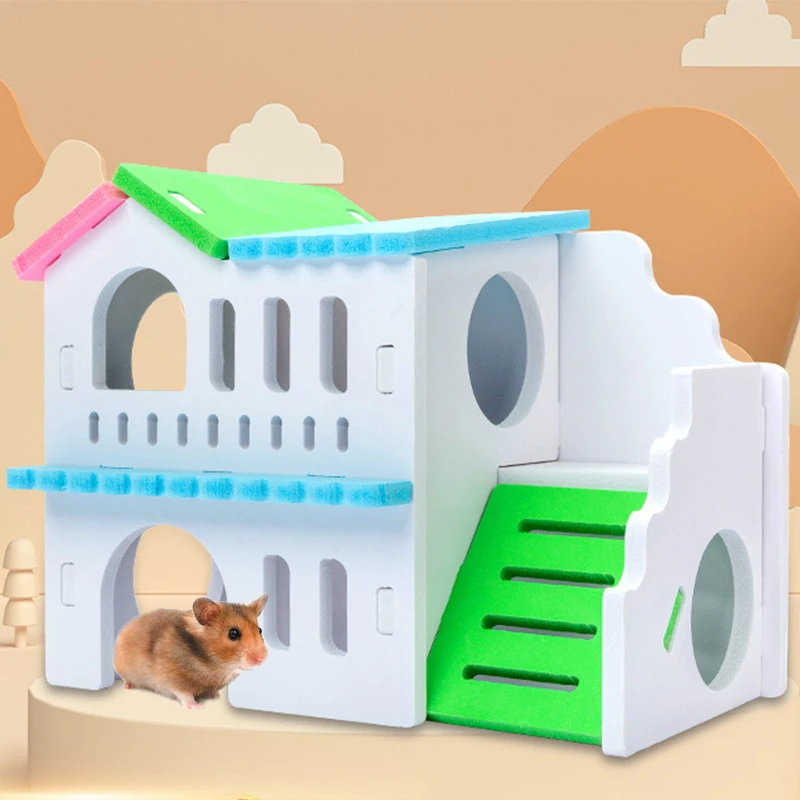 2 layer hamster villa plastic luxury cage small pet house toy hideout hut toy hamster playhouse with ladder free global shipping