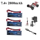 Аккумулятор 7,4 В для Wltoys 144001, Модернизированный аккумулятор 2s 7,4 в 2800 мАч Lipo T Plug для Wltoys 114 144001, запчасти для радиоуправляемого автомобиля, лодки