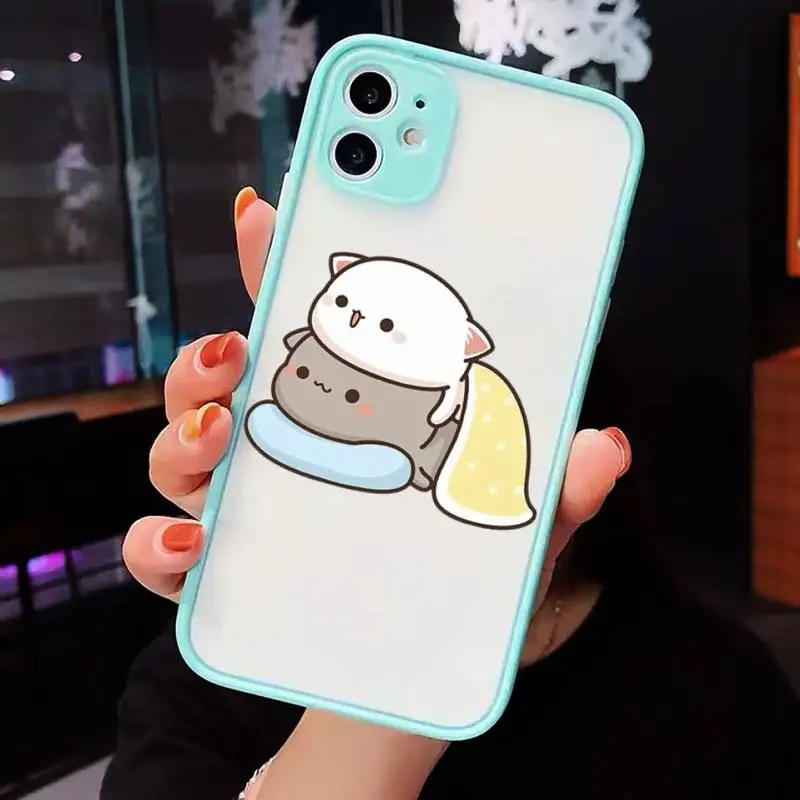 

Jemy Peach Cat Cartoon Phone Case For iPhone 12 11 Mini Pro XR XS Max 7 8 Plus X Matte transparent blue Back Cover
