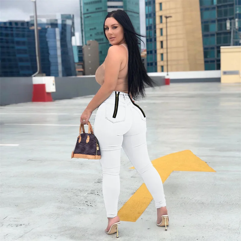 

Adogirl Back Zippers Slim Jeans Pencil Pants for Women High Waist Stretchy Washed Denim Trousers Fashion Streetwear S-3XL