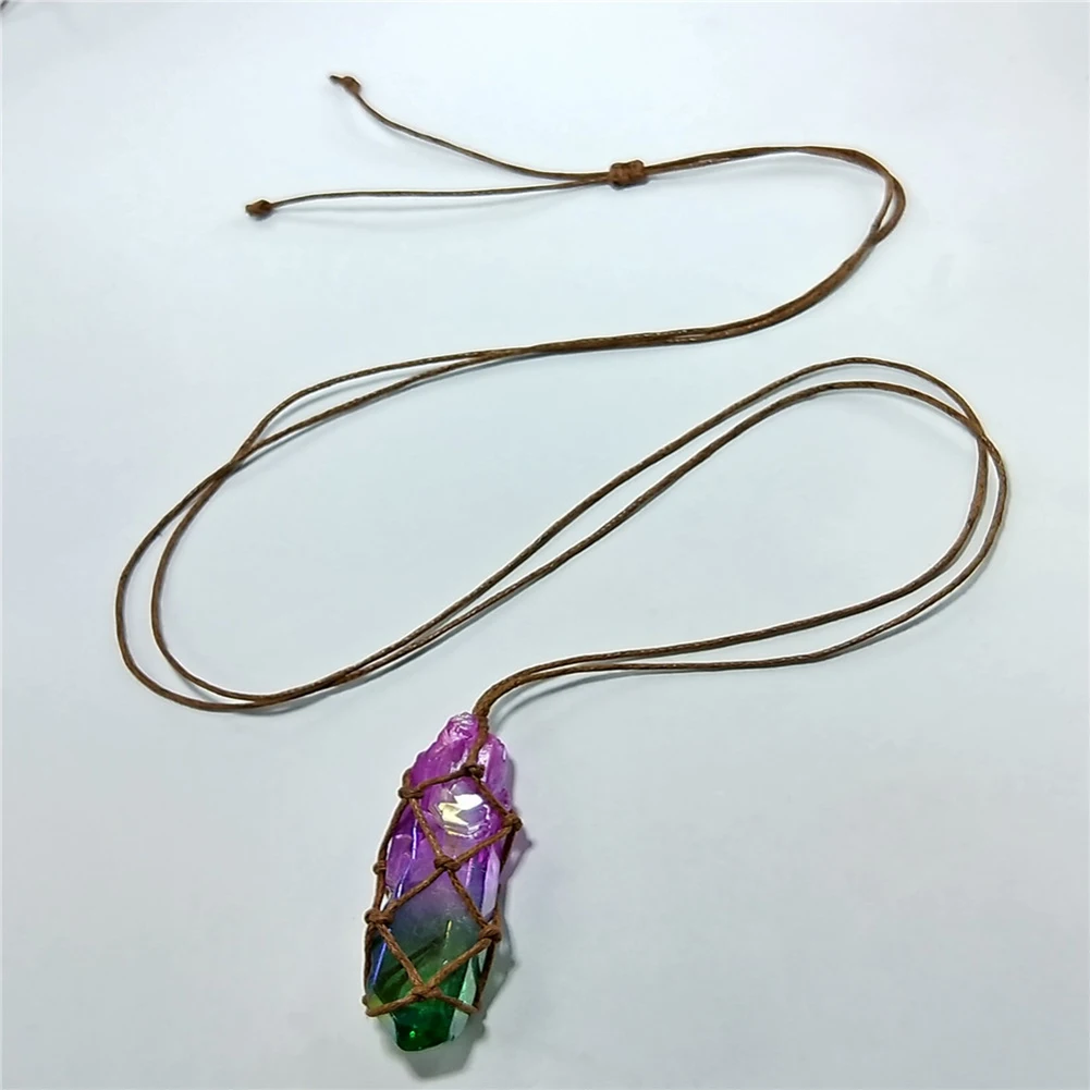 Unisex Natural Faux Crystal Column Pendant Handmade Weave Rope Necklace Jewelry Pen | Украшения и аксессуары