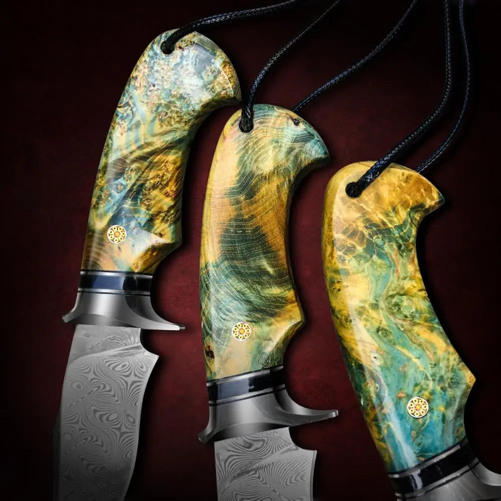 TUREN Damascus Steel Hunting Knife with Sheath 3.6inch Desert Ironwood/Stabilized Wood Fixed Blade Knives Tactical Camping | Инструменты