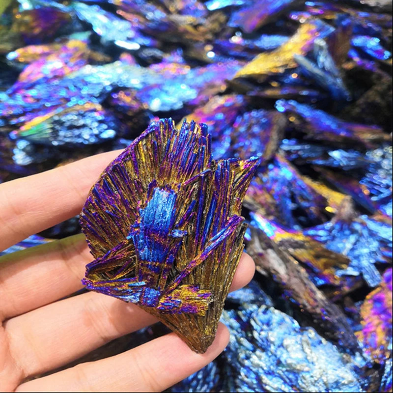 

Natural Stones Crystal Blue Color and Minerals Titanium Aura Quartz Tail Decor