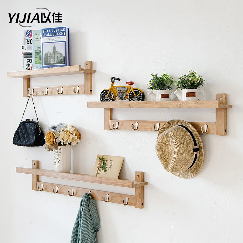 Бытовая настенная полка креативная бамбуковая вешалка для пальто крючок |