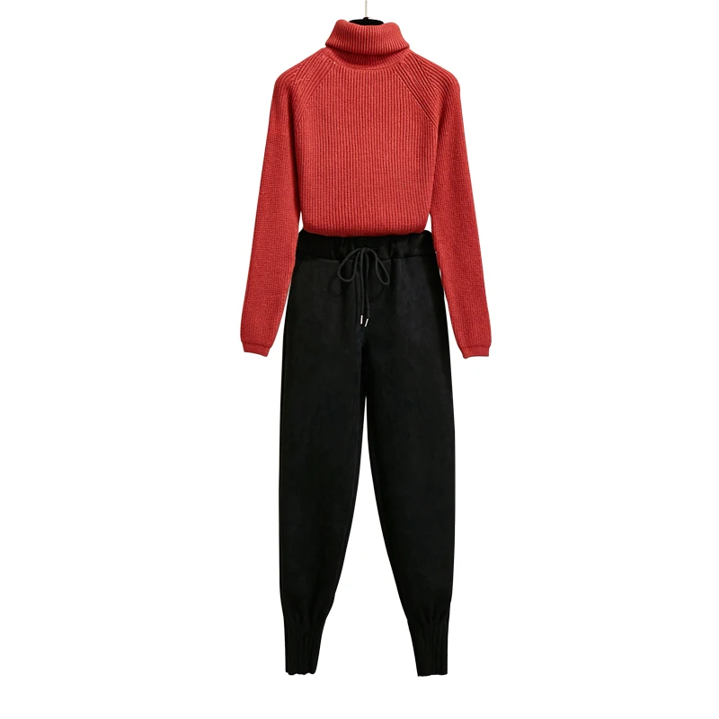 Женский трикотажный костюм зимний комплект из двух предметов с высоким