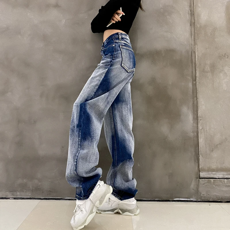 CHICEVER Hit Color Jeans For Women High Waist Full Length Straight Wide Leg Pants Female 2021 Spring Clothes Korean Fashion Tide