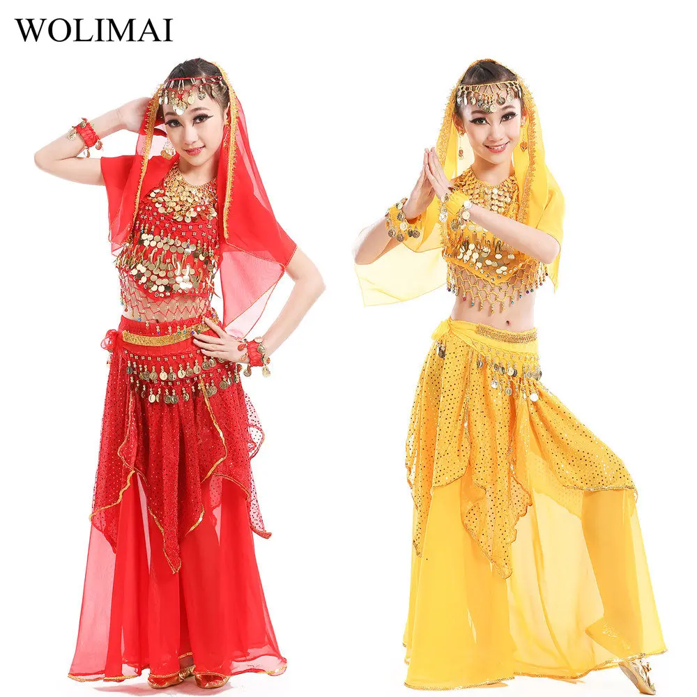

Belly Dance Costumes for Kids Girls Children Belly Dance Skirt Bollywood Dancing Dress Performance Competition Indian Cloth Set