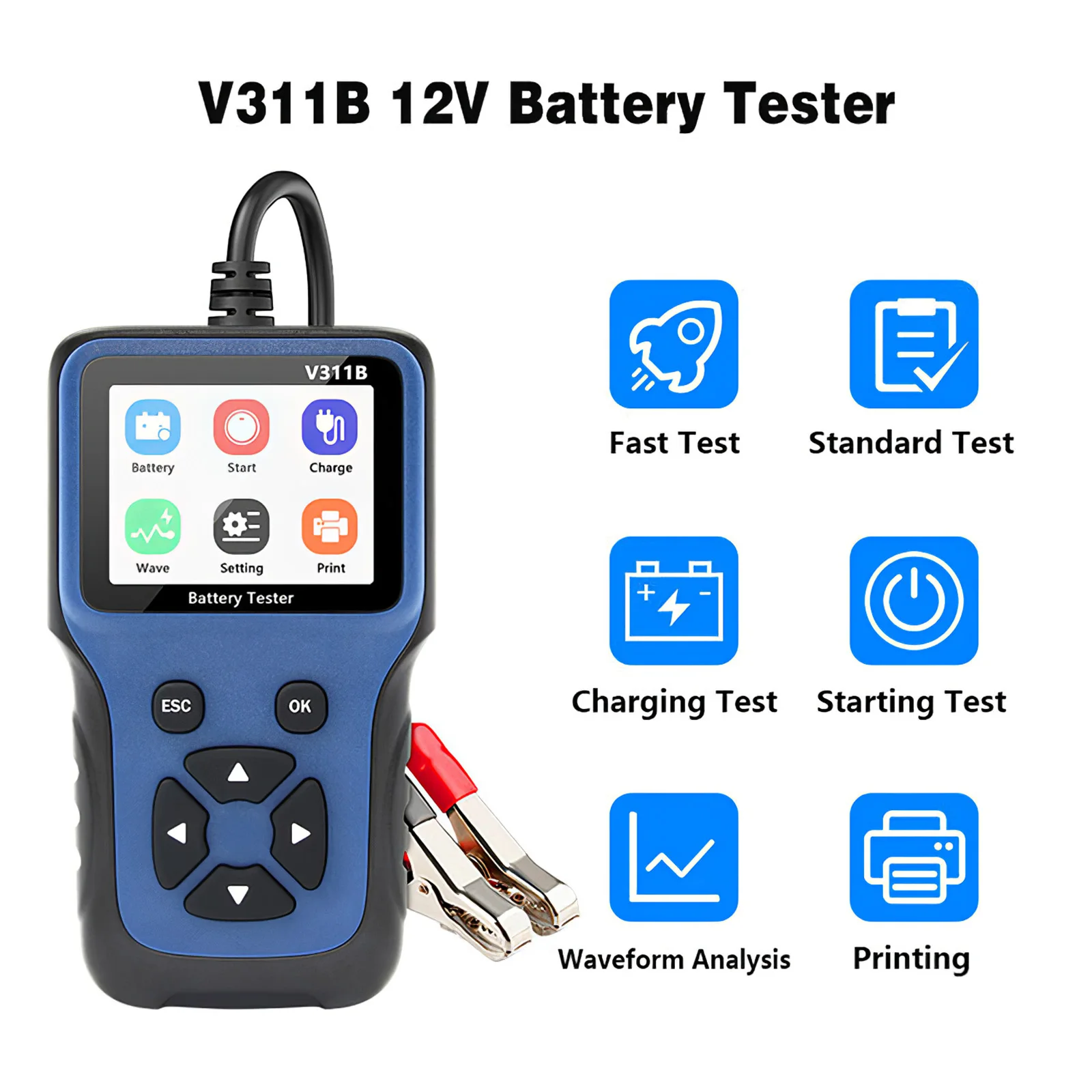 

ALLOMN Car Battery Tester Charger Analyzer 12V Voltage Battery Test Motorcycle Detector Charging Cricut Load Tools