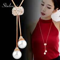 sinleery gorgeous sliding pearl pendant necklace yellow gold silver color chain crystal neckalce for women jewelry zd1 ssk