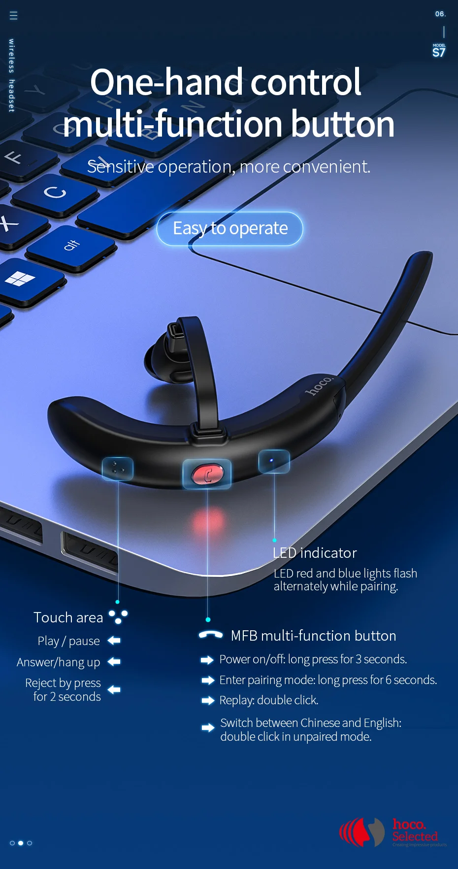 HOCO бизнес Bluetooth наушники цифровой шумоподавление Голосовое управление Беспроводные наушники с микрофоном автомобиль Спортивная гарнитура для iPhone