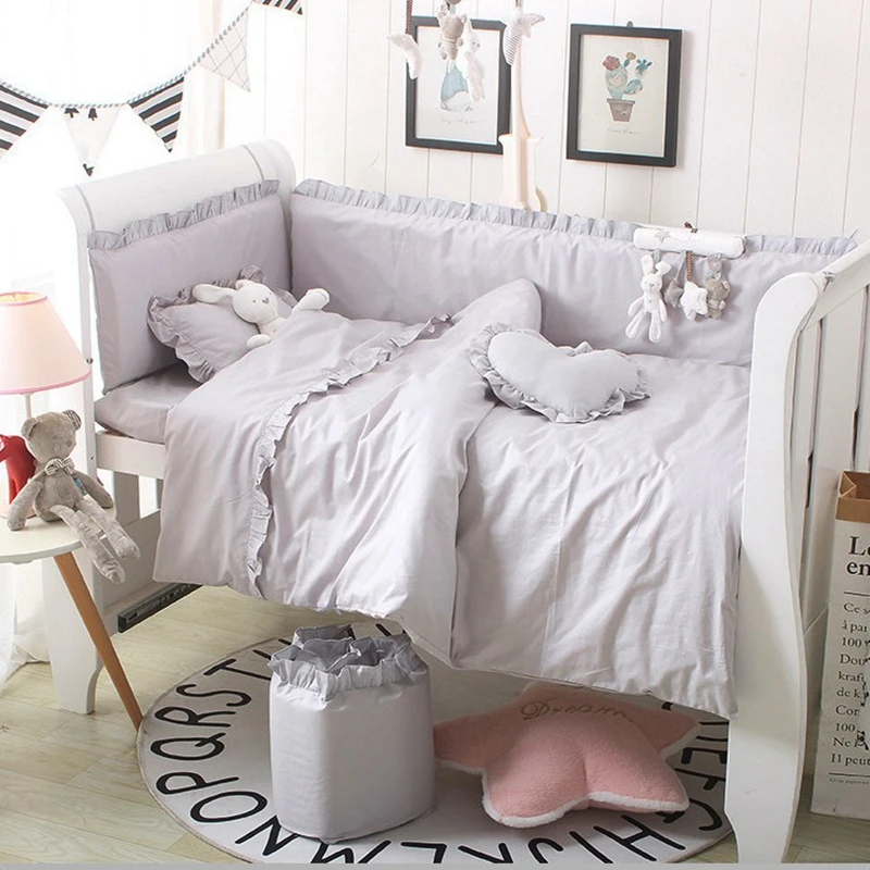 

Детская кроватка с воланами, бамперы для новорожденных по бокам в кроватке, защитное хлопковое постельное белье, Комплект постельного бель...