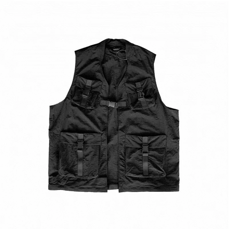

Autumn Multi-pocket Vest Men's Fashion Solid Color Casual Tooling Vest Men Streetwear Wild Loose Retro Vest Jacket Mens M-3XL