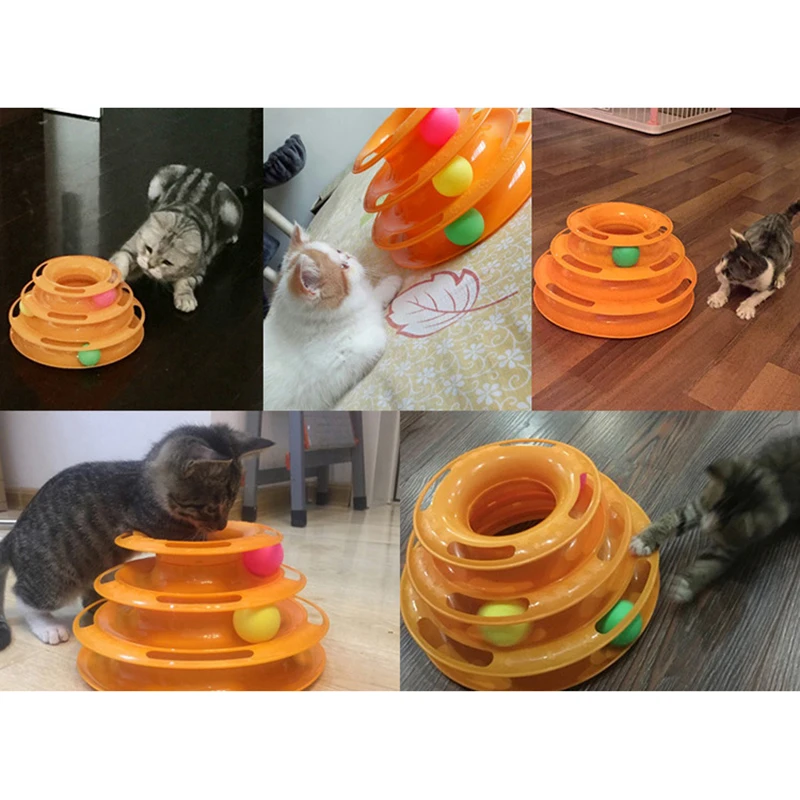 Funny Cat Toy Pet Intelligence Three-layer Ball Tower Triple Play Disc Three of Tracks Turntable Products | Дом и сад