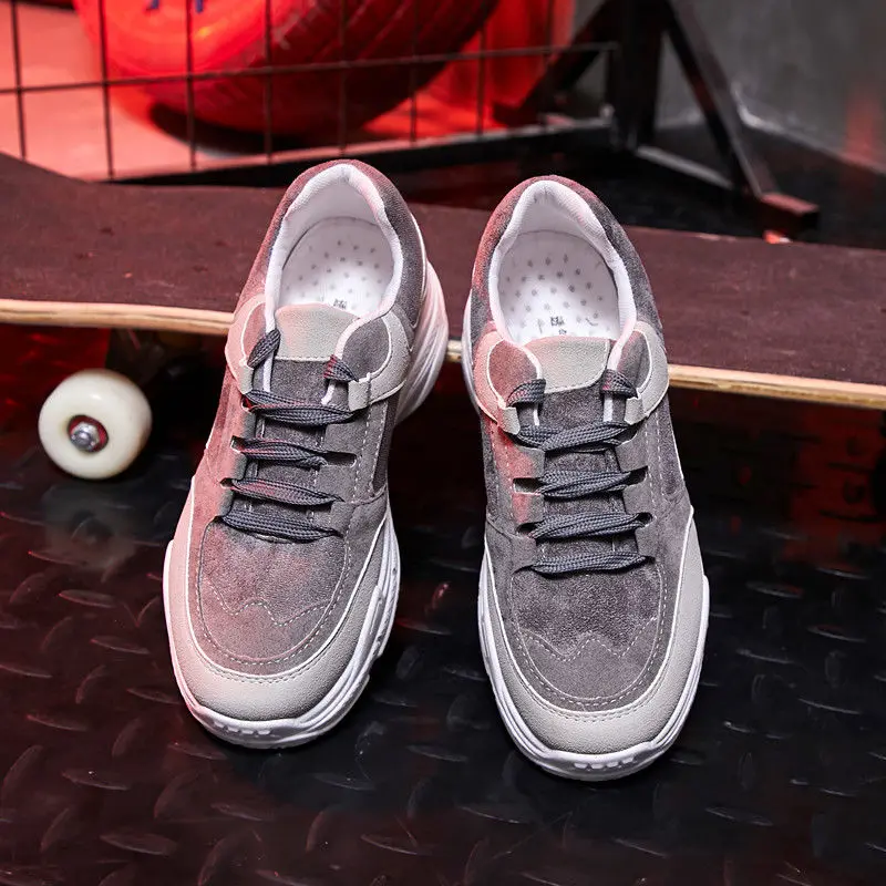 Gray single shoes Осенняя обувь; женские кроссовки на шнуровке; женская прогулочная обувь на платформе; женская Вулканизированная обувь на плоской подошве; удобная зимняя женская обувь - Цвет: Gray single shoes
