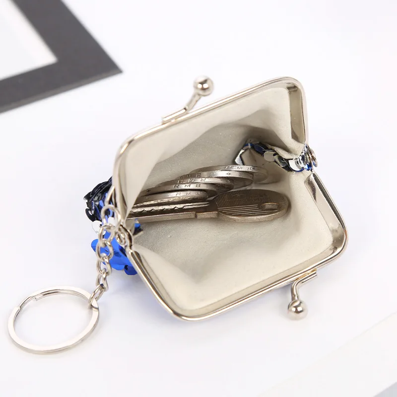 

1PCS Women Bling Mini Coin Purse Metal Fashion Women Girls Sequin Key Chain Coin Money Small Wallet Pocket Bag Pouch Gift