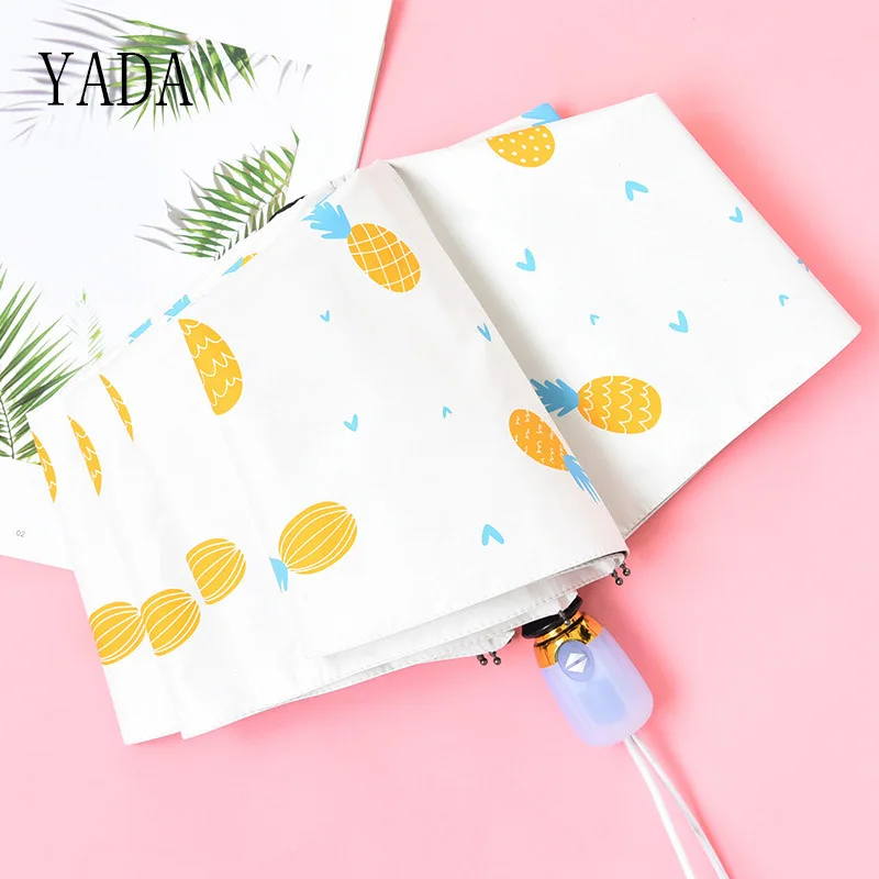 

YADA Luxury Cartoon Fruit Pineapple Umbrella Clear Folding Automatic Umbrellas For Children Women UV Rain INS Umbrella YD200039