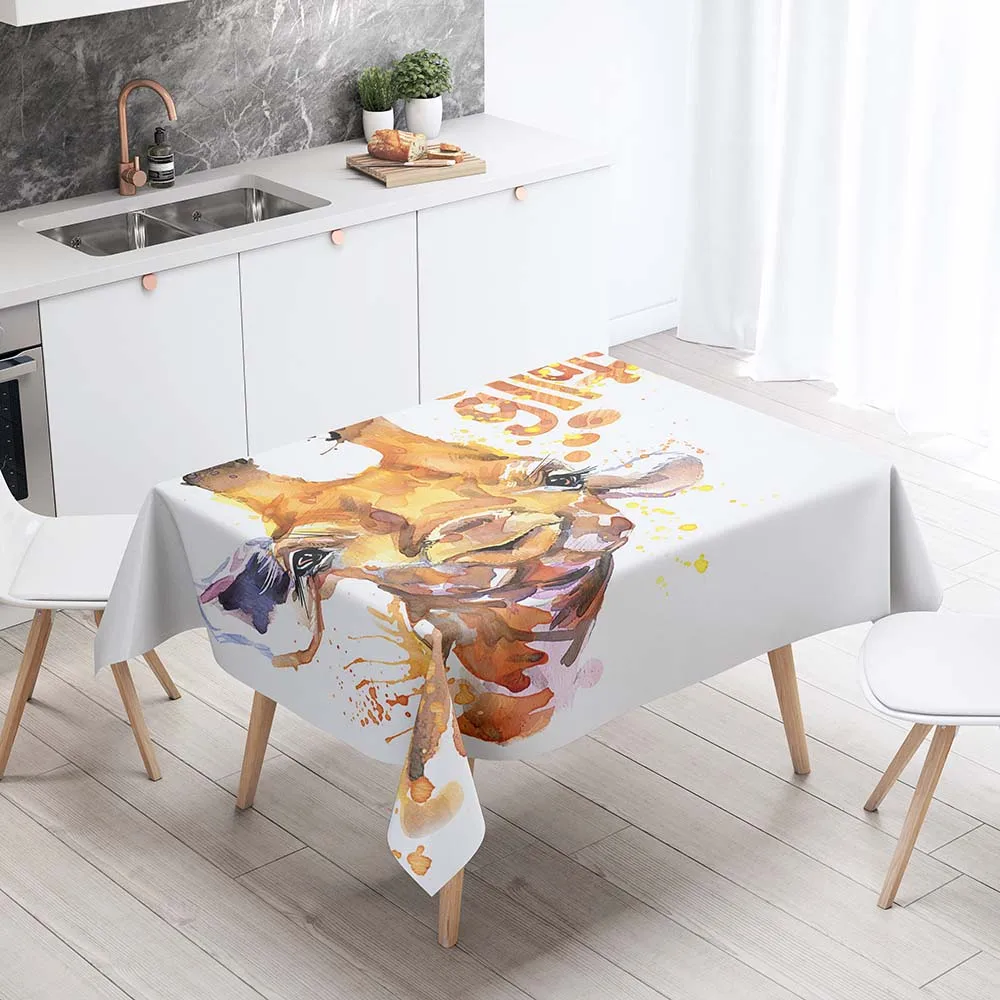 

Tablecloth On Rectangluar Table 3D Printing Giraffe Animal Pattern Table Linen Tea Towels