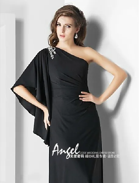 

cheap free shipping robe de soiree vestido de festa 2014 new fashion sexy one shoulder black long party gown evening Dresses
