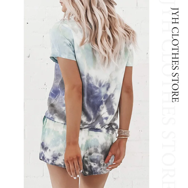 2022 Summer Tie Dye Gradient Pajamas Set Short-sleeved Women Loungewear Lounge Wear Women Printed Homewear 2 piece Sleepwear