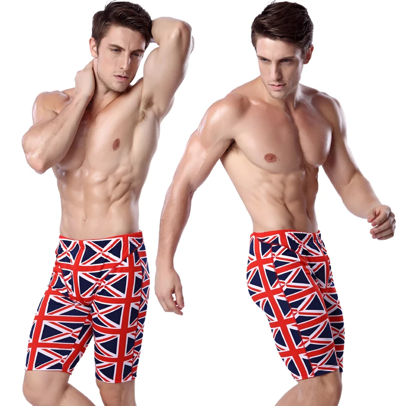 

UK Flag Print Swimming Jammer Knee Length Swim Trunks Men Elastic-band Man Swimwear Waist Drawstring Swimming Pants European