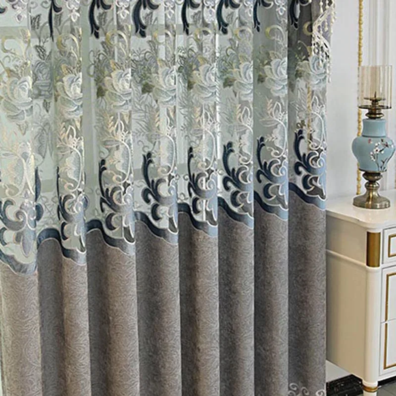 Curtain Cloth Полузатемнение вышитый тюль гостиная Серый роскошный европейские шторы спальня Цветок шторы с рисунком Тюль окна M118#40 - Цвет: Curtain Cloth