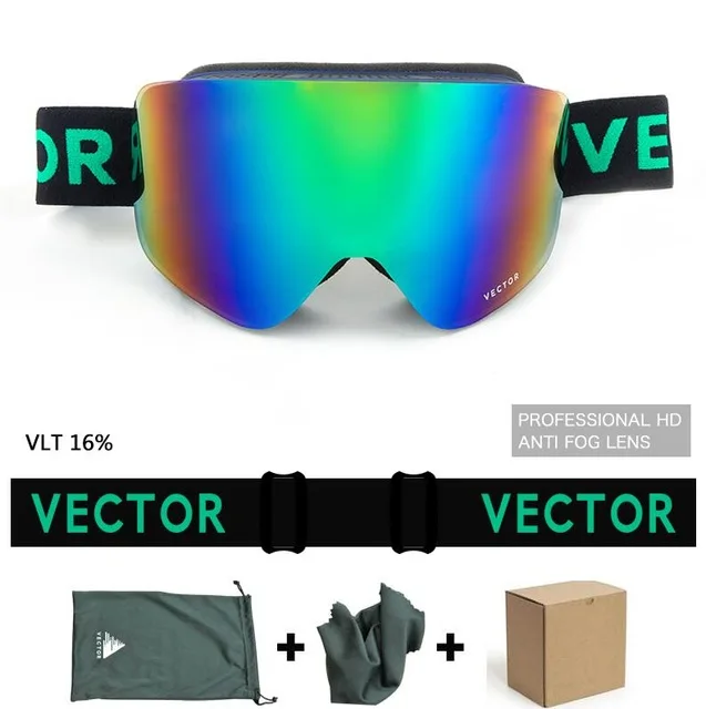 black green Векторные брендовые лыжные очки мужские и женские двойные линзы UV400 противотуманные лыжные очки снежные очки Взрослые лыжные очки для сноуборда - Цвет: black green