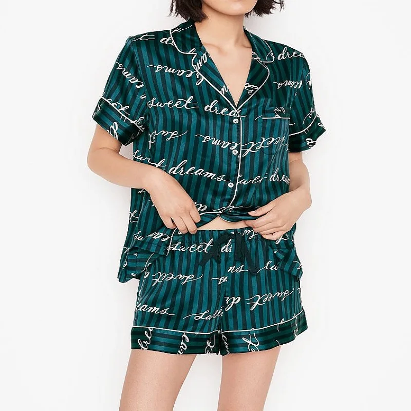 

Новый женский комплект из высококачественных шелковых шортов и пижам с коротким рукавом, повседневная и удобная домашняя одежда