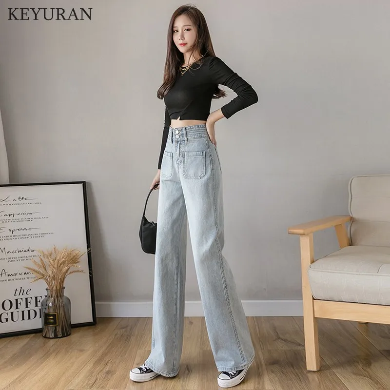 

Woman Jeans High Waist Clothes Wide Leg Denim Clothing Blue Streetwear Vintage Quality 2021 Fashion Harajuku Straight Pants