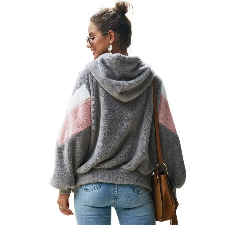

HCBLESS 2019 autumn and winter long-sleeved stitching fur coat hooded loose hoodies jacket