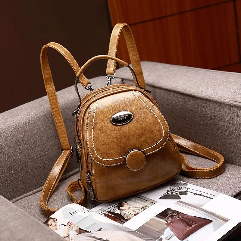 

2021 New Retro Small Shoulder Bag Women Backpack Fashion Ladies Mini Bags Pu Leather Multifunctional Travel Backpacks