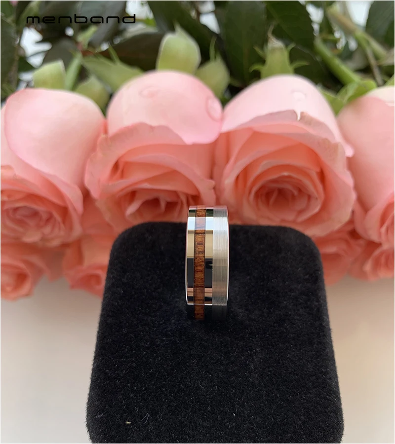 Для мужчин женщин Вольфрам инкрустация кольцо с плоским обручальное офсетная