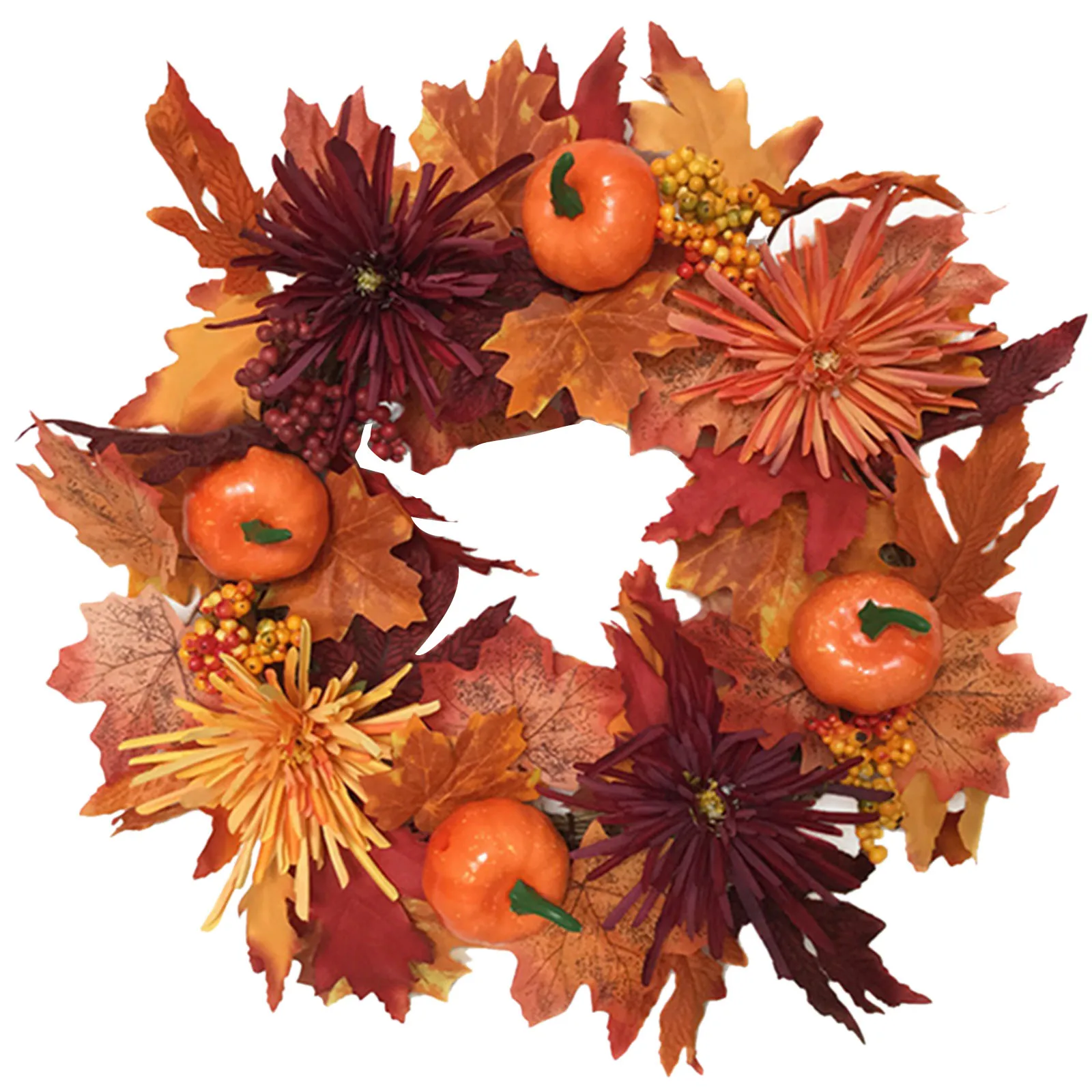 

Креативное украшение на Хэллоуин, венок с имитацией кленовых листьев, тыквы, ягод, хризантемы, домашние украшения