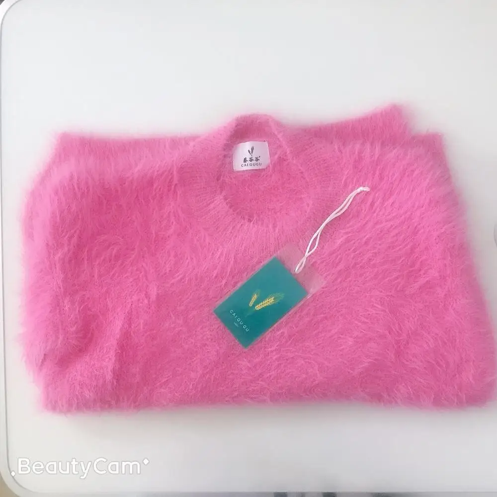 Корейский свитер кашемировый женский розовый Красный Модный зимний мохеровый