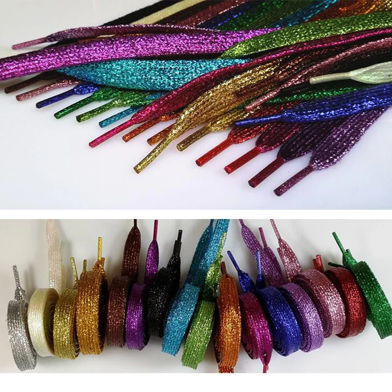 

1 Pair Shoelaces Shiny Gold Silver Flat Shoelaces Casual Women Bootlaces Colors Shimmering 110cm Shoe Laces