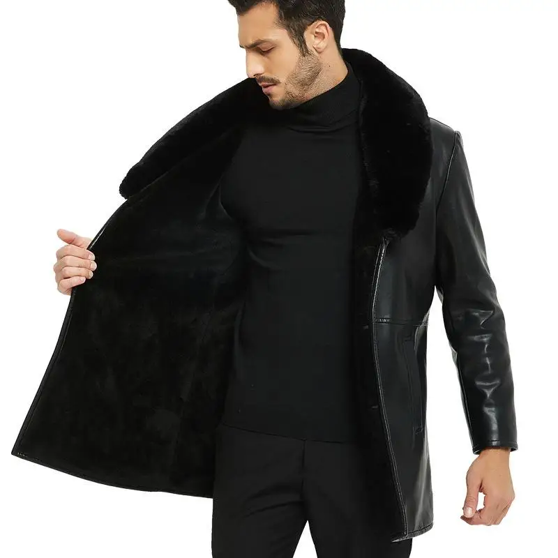 Promotion Low Price Winter Long Detachable Large Fur Collar Leather Jacket Mens Jackets Faux Thick Very Warm Coat | Мужская одежда