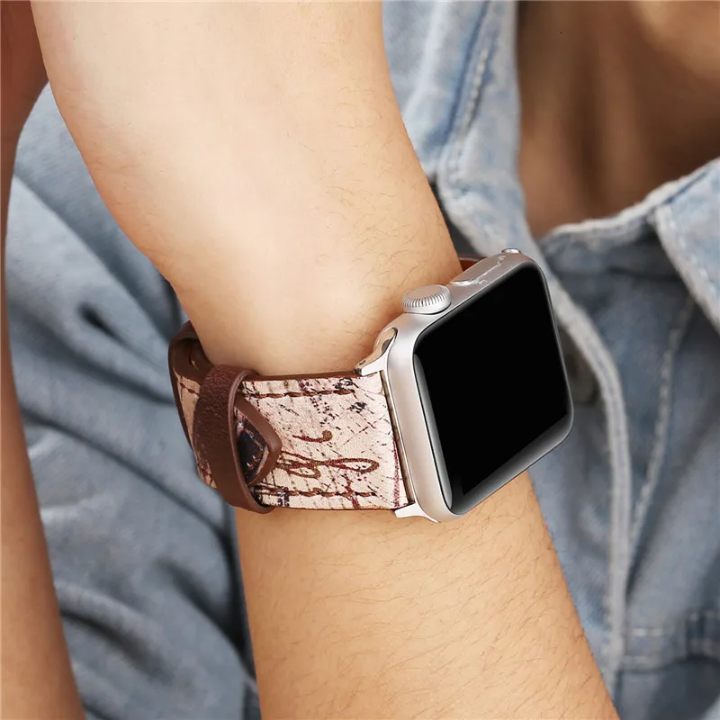 Винтажный кожаный ремешок для часов Apple Watch 38 мм 42 мм красный цветочный принт для женщин и мужчин сменный мужской т-браслет ремешок для iwatch 1 2 3