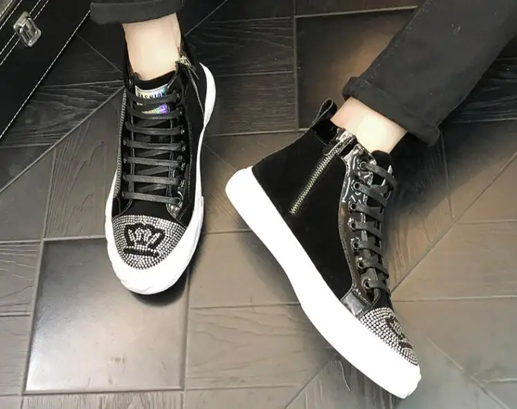 Туфли мужские высокие блестящие со стразами повседневная обувь на толстой