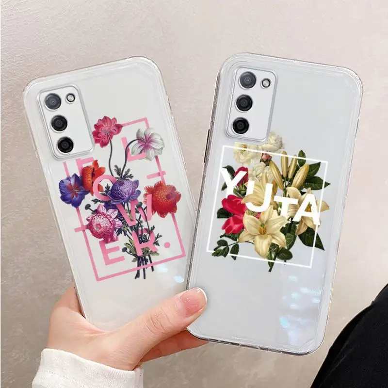 

Flower text art Phone Case For Xiaomi Mi 11 Ultra Lite 10 Redmi Note 9 8 7 9a K30S K40 Pro Transparent Coque